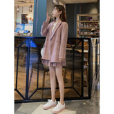 tyler the creator outfits Pink Plaid Suit Jacket for Women Spring and Autumn Western Style Loose Small Suit + Pleated Skirt Fashion Two-Piece Suit